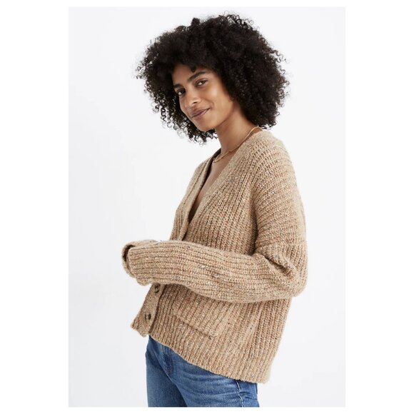 Madewell Wool Silk Speckled Rib Knik Cardigan Sweater Chunky Oversized Slouchy - Picture 3 of 11